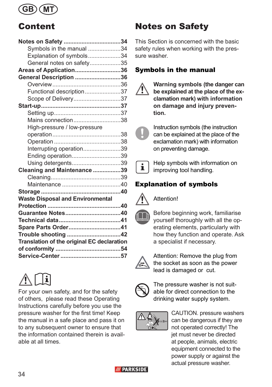 Content, Mt gb | Parkside PHD 150 A1 User Manual | Page 34 / 58