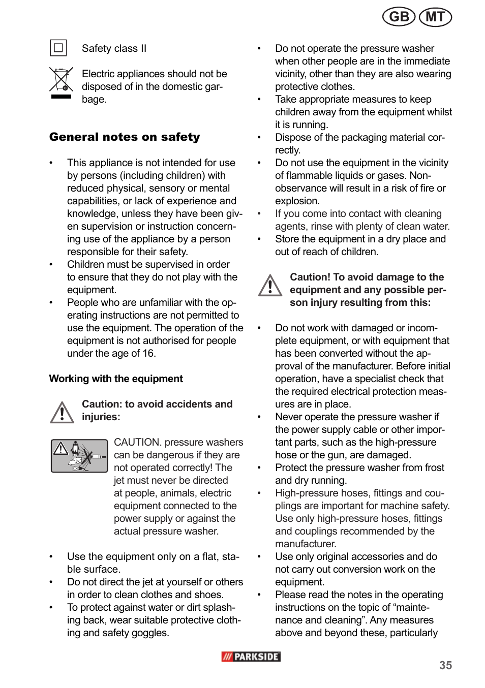 Mt gb | Parkside PHD 150 A1 User Manual | Page 35 / 58