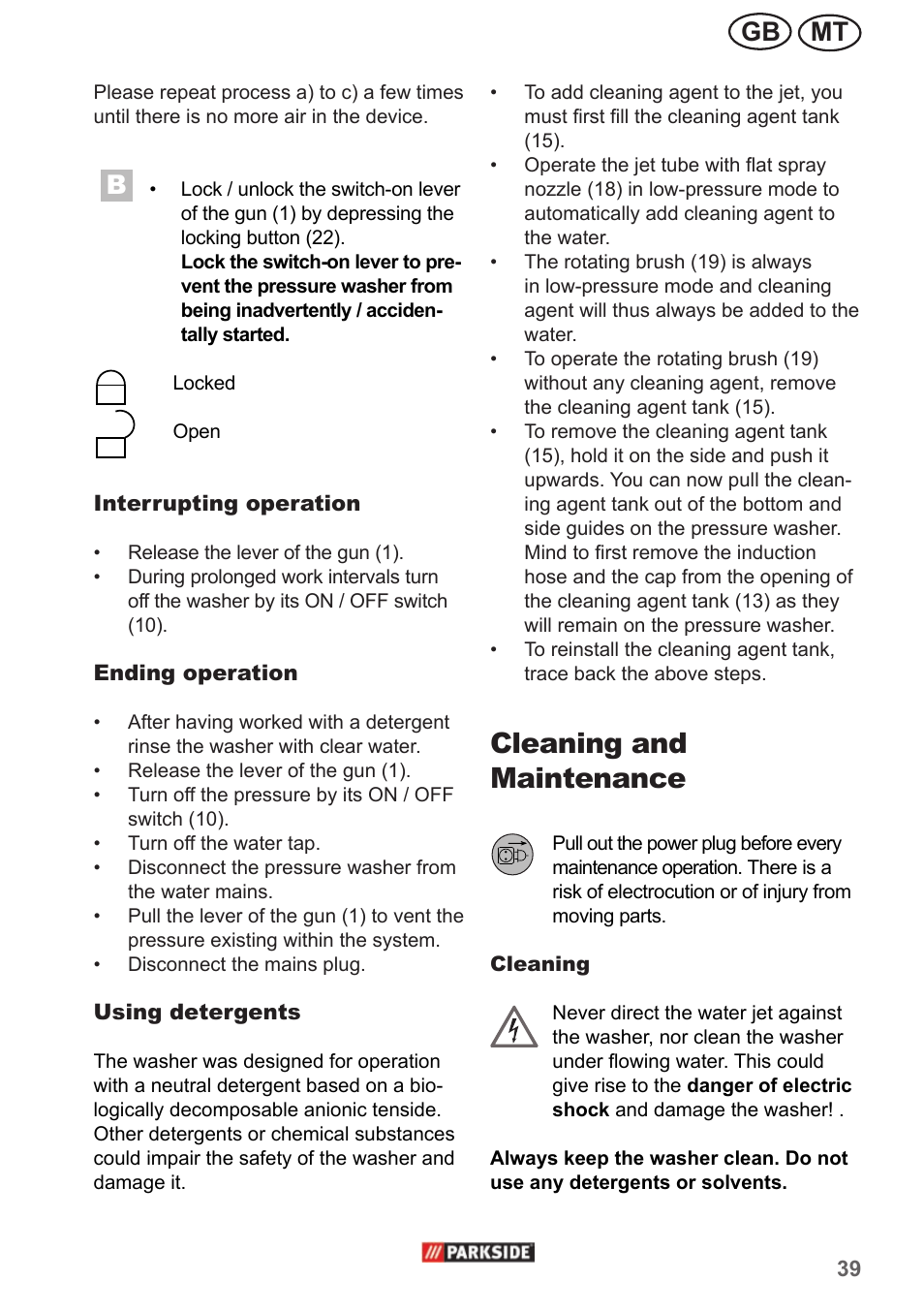 Cleaning and maintenance, Mt gb | Parkside PHD 150 A1 User Manual | Page 39 / 58