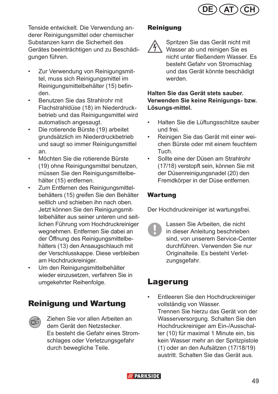 Ch at de, Reinigung und wartung, Lagerung | Parkside PHD 150 A1 User Manual | Page 49 / 58