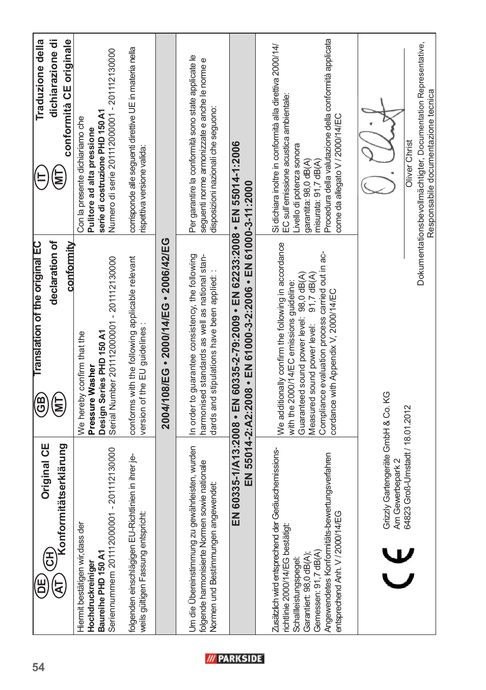 De gb it at mt mt | Parkside PHD 150 A1 User Manual | Page 54 / 58