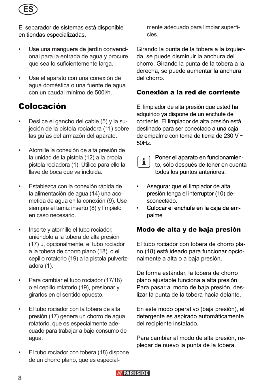 Colocación | Parkside PHD 150 A1 User Manual | Page 8 / 58