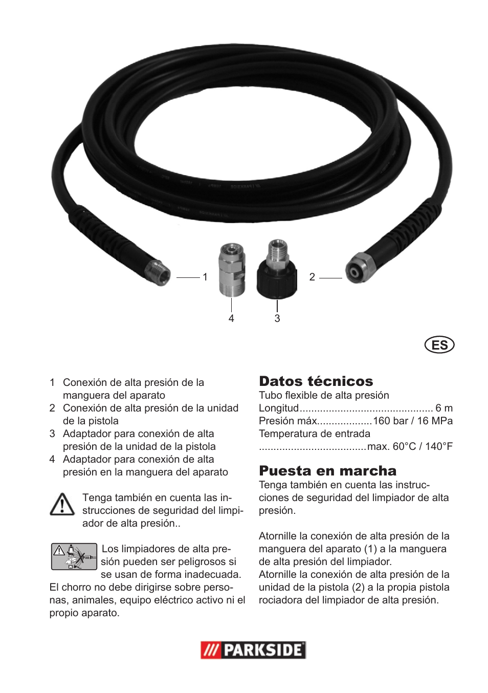 Parkside High-Pressure Extension Hose User Manual | 8 pages