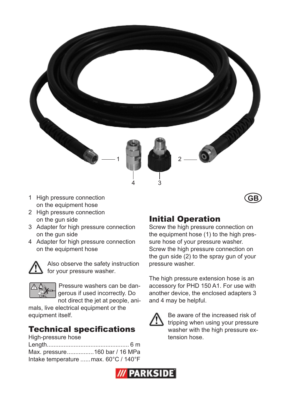 Parkside High-Pressure Extension Hose User Manual | 12 pages