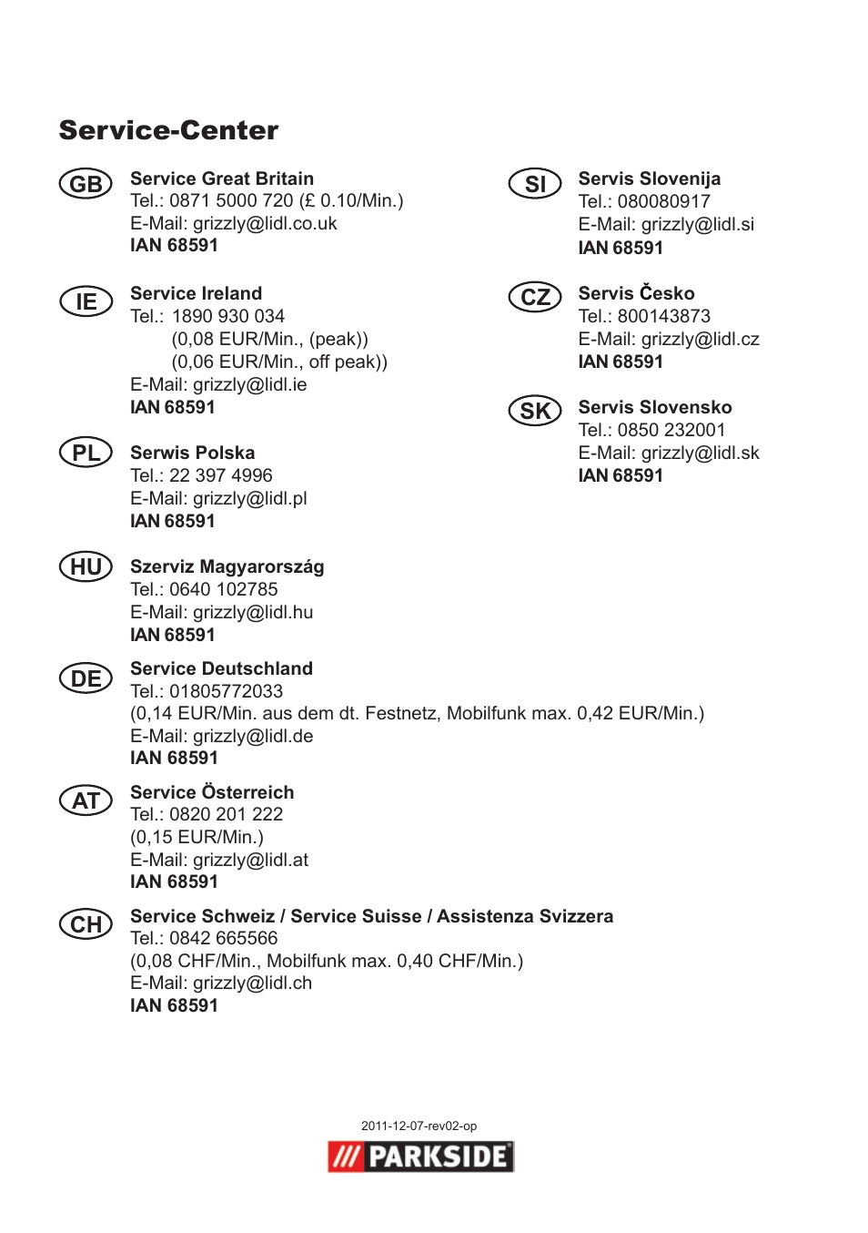 Service-center | Parkside High-Pressure Extension Hose User Manual | Page 10 / 12