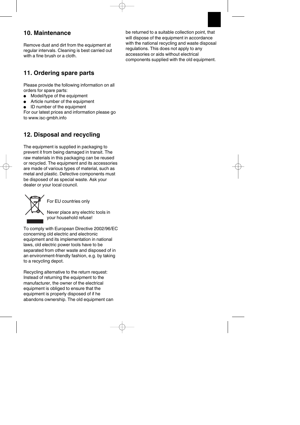Maintenance, Ordering spare parts, Disposal and recycling | Parkside PESG 120 A1 User Manual | Page 11 / 28