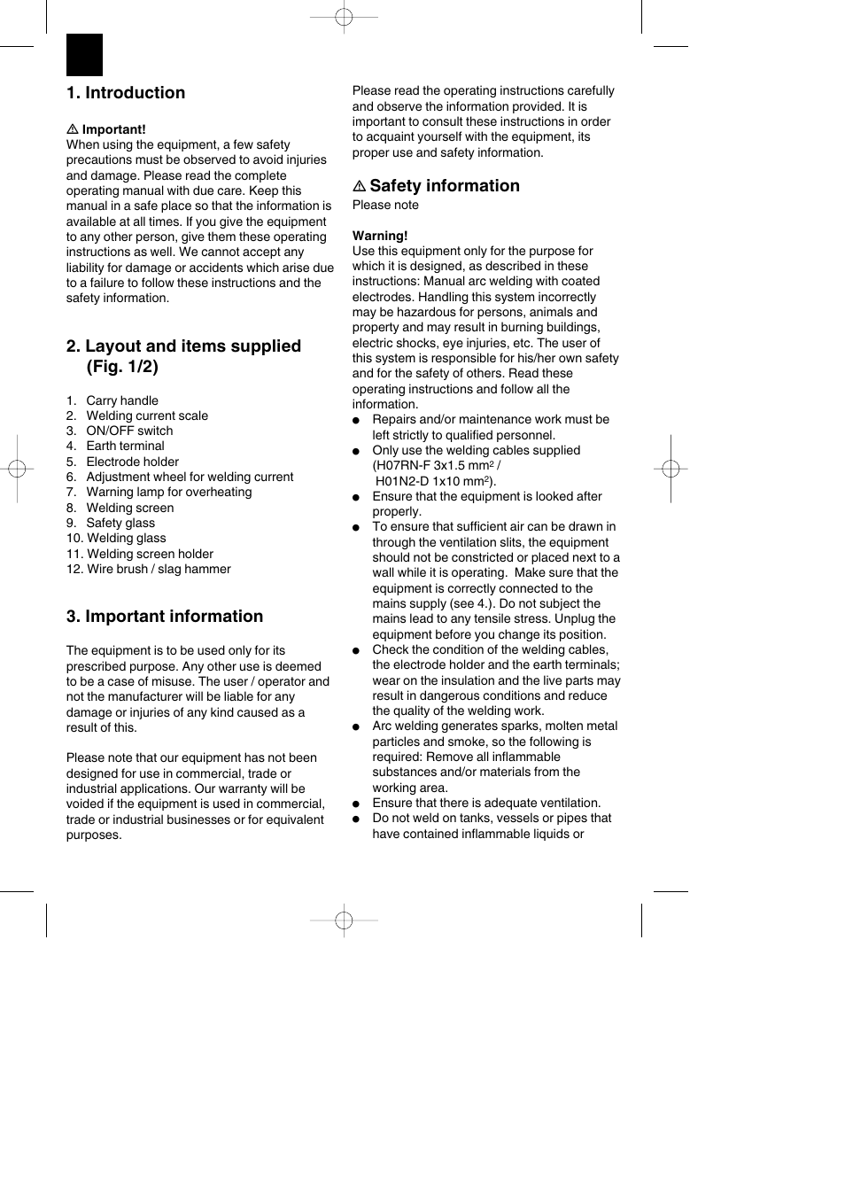 Introduction, Layout and items supplied (fig. 1/2), Important information | Safety information | Parkside PESG 120 A1 User Manual | Page 6 / 28