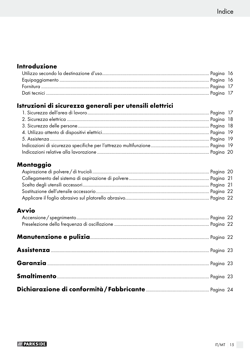 Declaración de conformidad / fabricante indice | Parkside PMFW 280 A2 User Manual | Page 15 / 55
