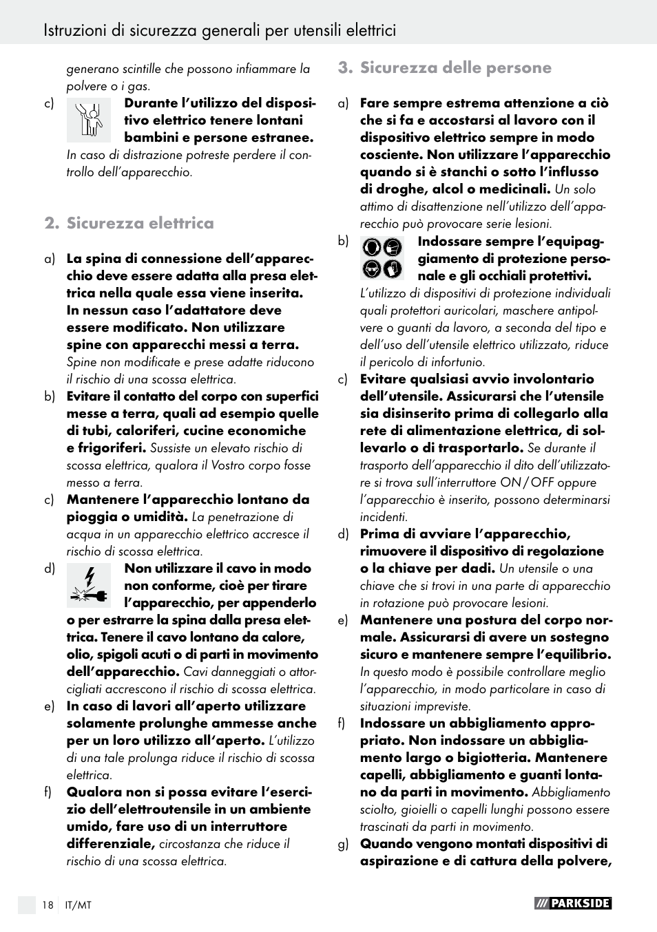 Sicurezza elettrica, Sicurezza delle persone | Parkside PMFW 280 A2 User Manual | Page 18 / 55