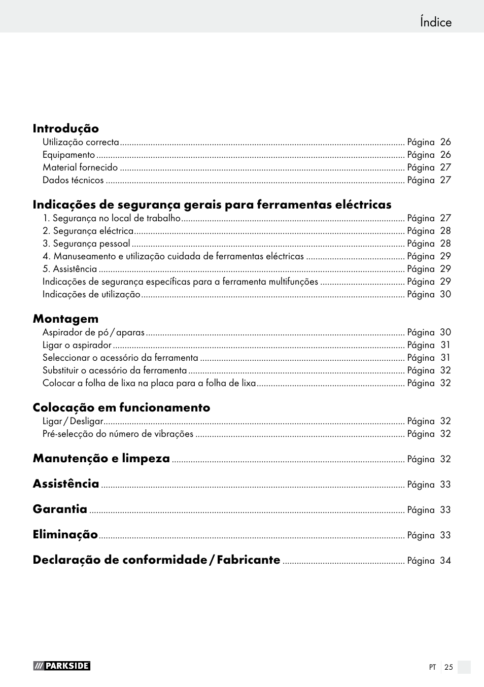Índice | Parkside PMFW 280 A2 User Manual | Page 25 / 55