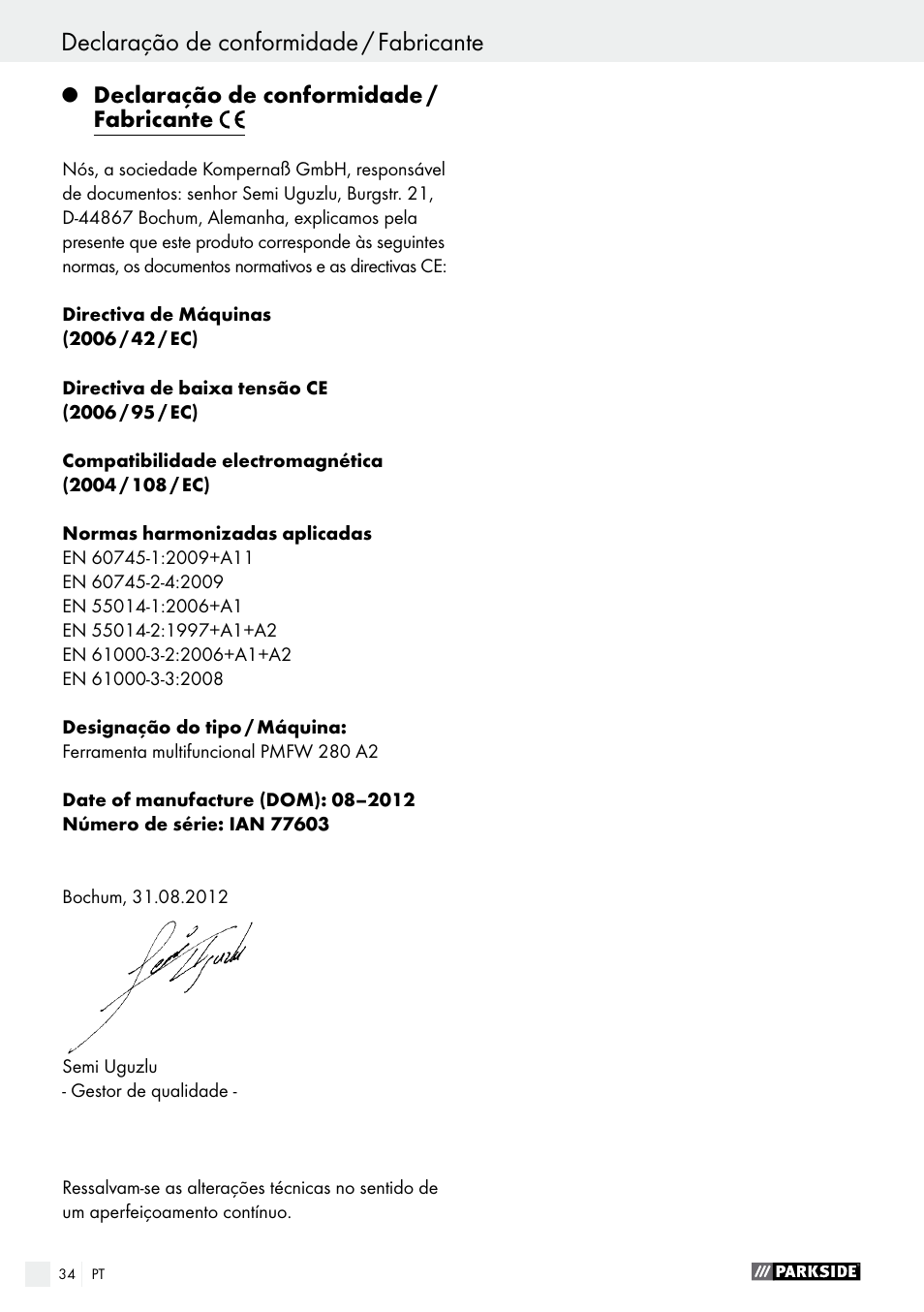 Parkside PMFW 280 A2 User Manual | Page 34 / 55