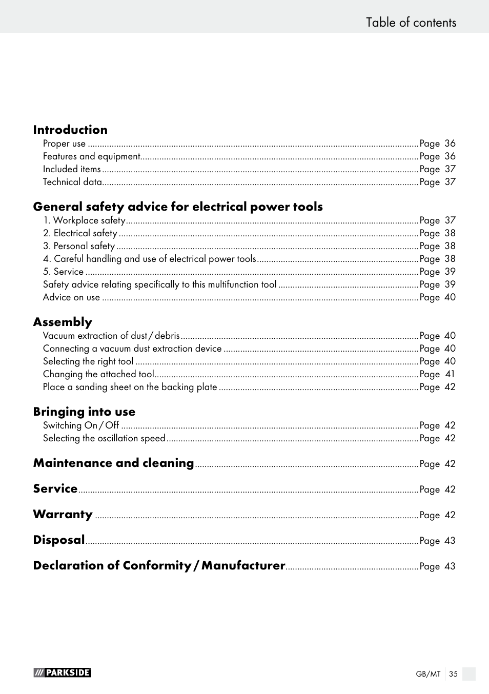 Parkside PMFW 280 A2 User Manual | Page 35 / 55