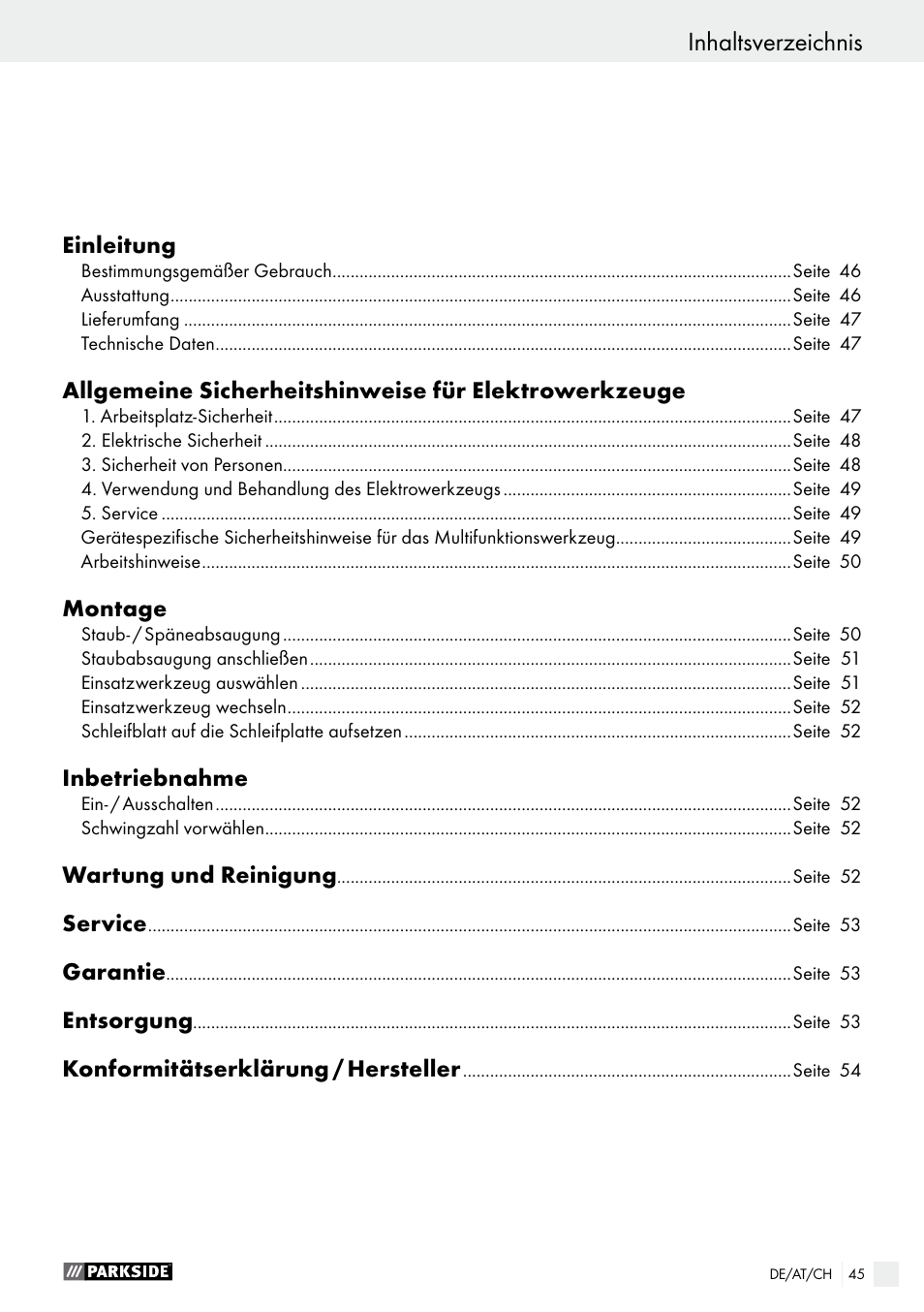 Parkside PMFW 280 A2 User Manual | Page 45 / 55