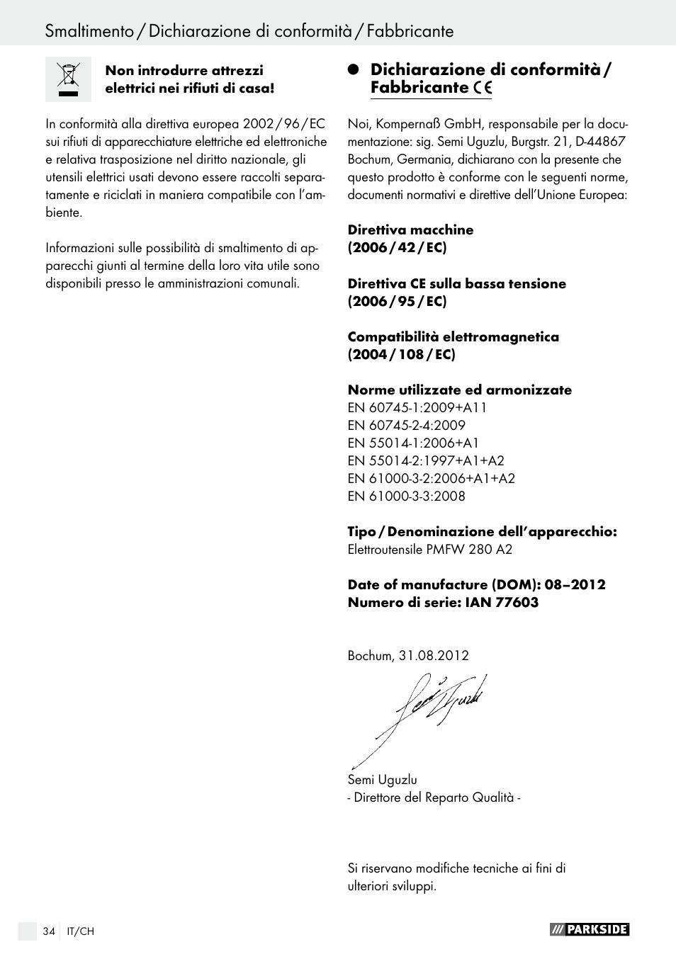 Parkside PMFW 280 A2 User Manual | Page 34 / 44