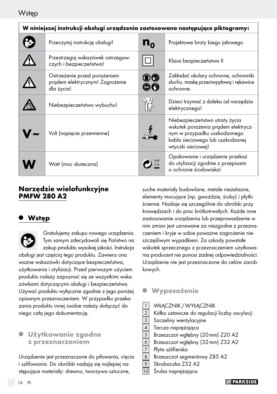 Parkside PMFW 280 A2 User Manual | Page 16 / 75