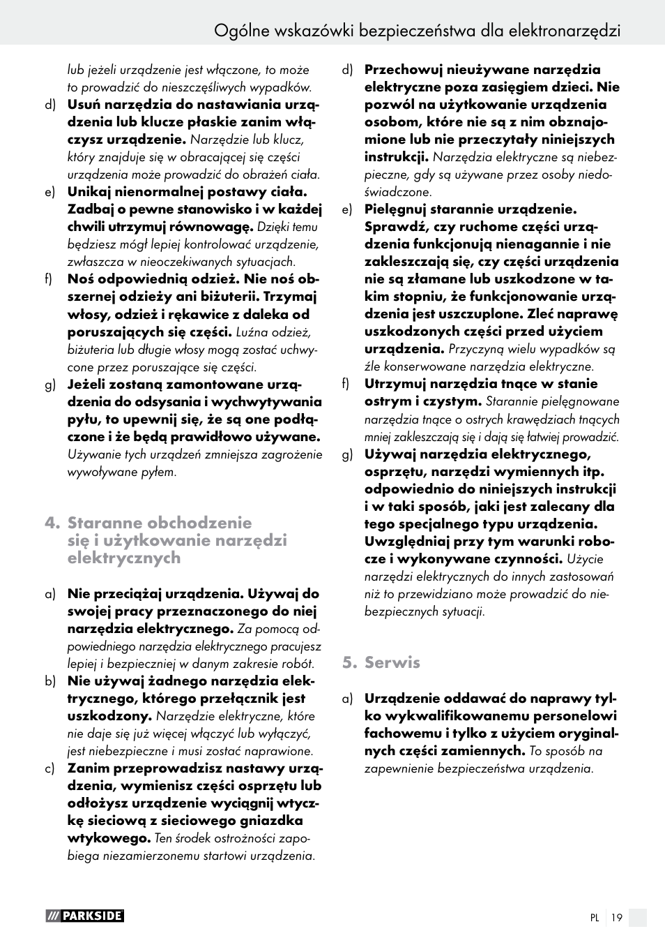 Serwis | Parkside PMFW 280 A2 User Manual | Page 19 / 75