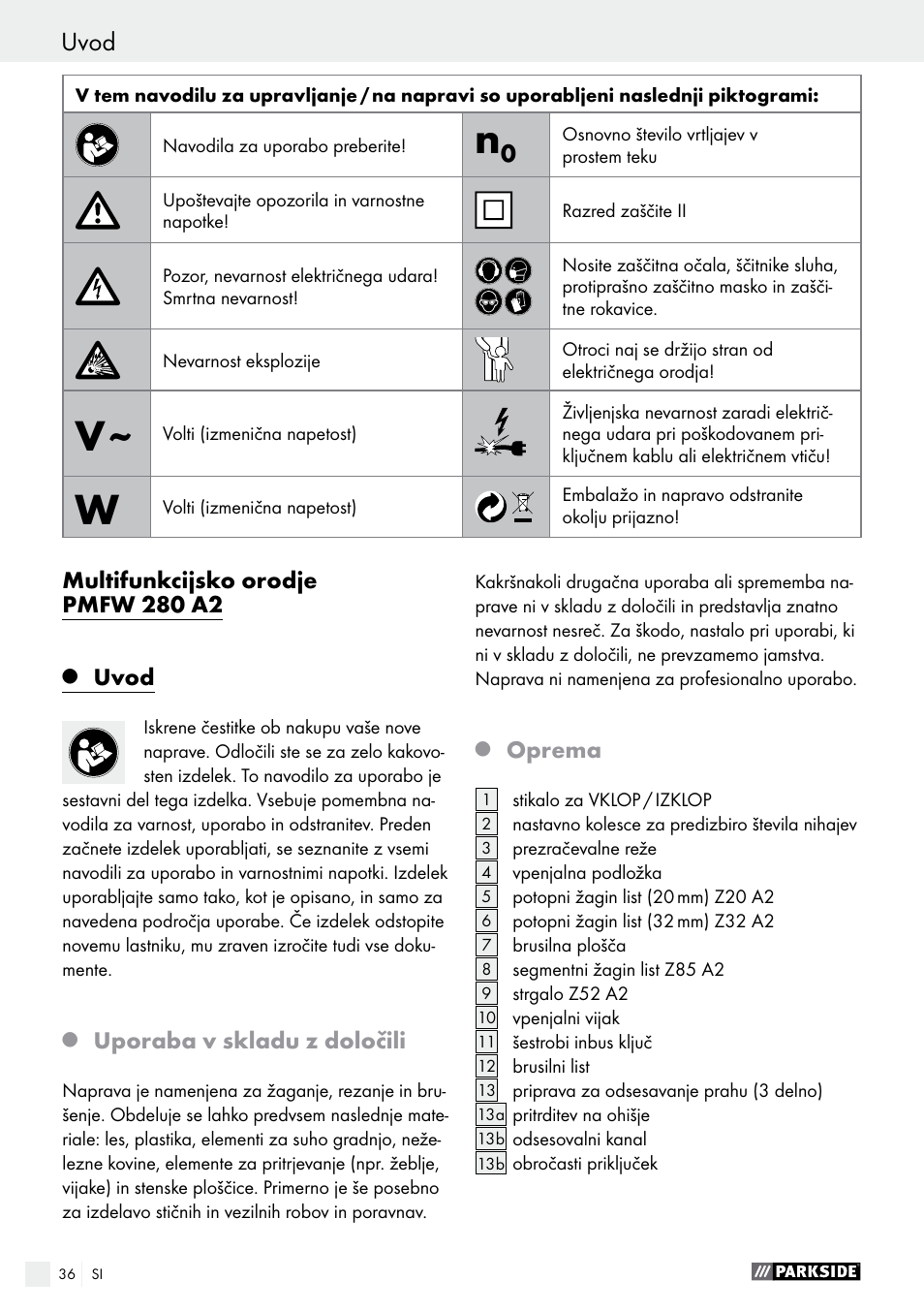 Parkside PMFW 280 A2 User Manual | Page 36 / 75