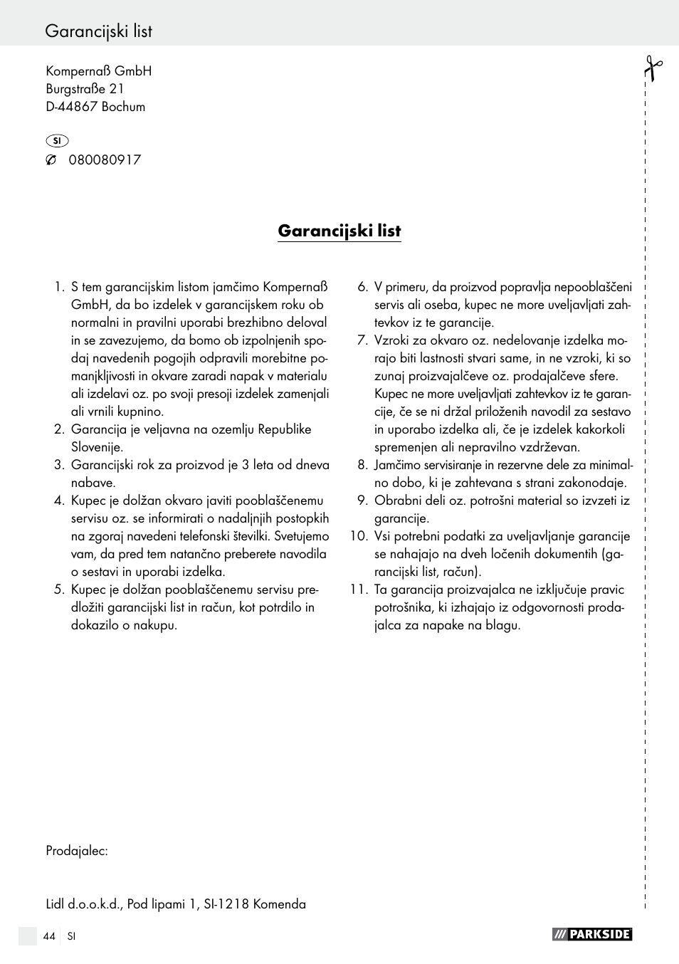 Parkside PMFW 280 A2 User Manual | Page 44 / 75