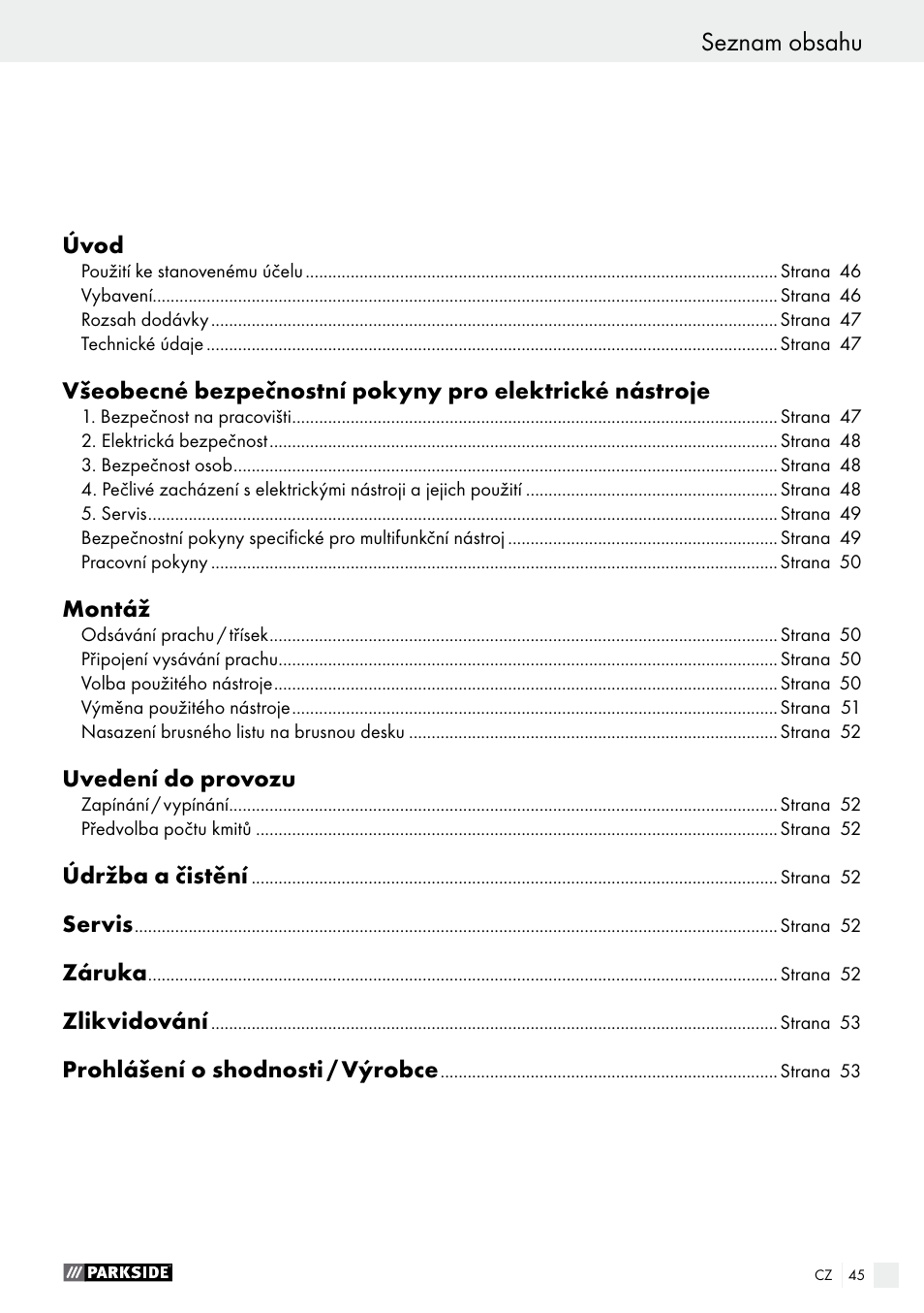 Parkside PMFW 280 A2 User Manual | Page 45 / 75