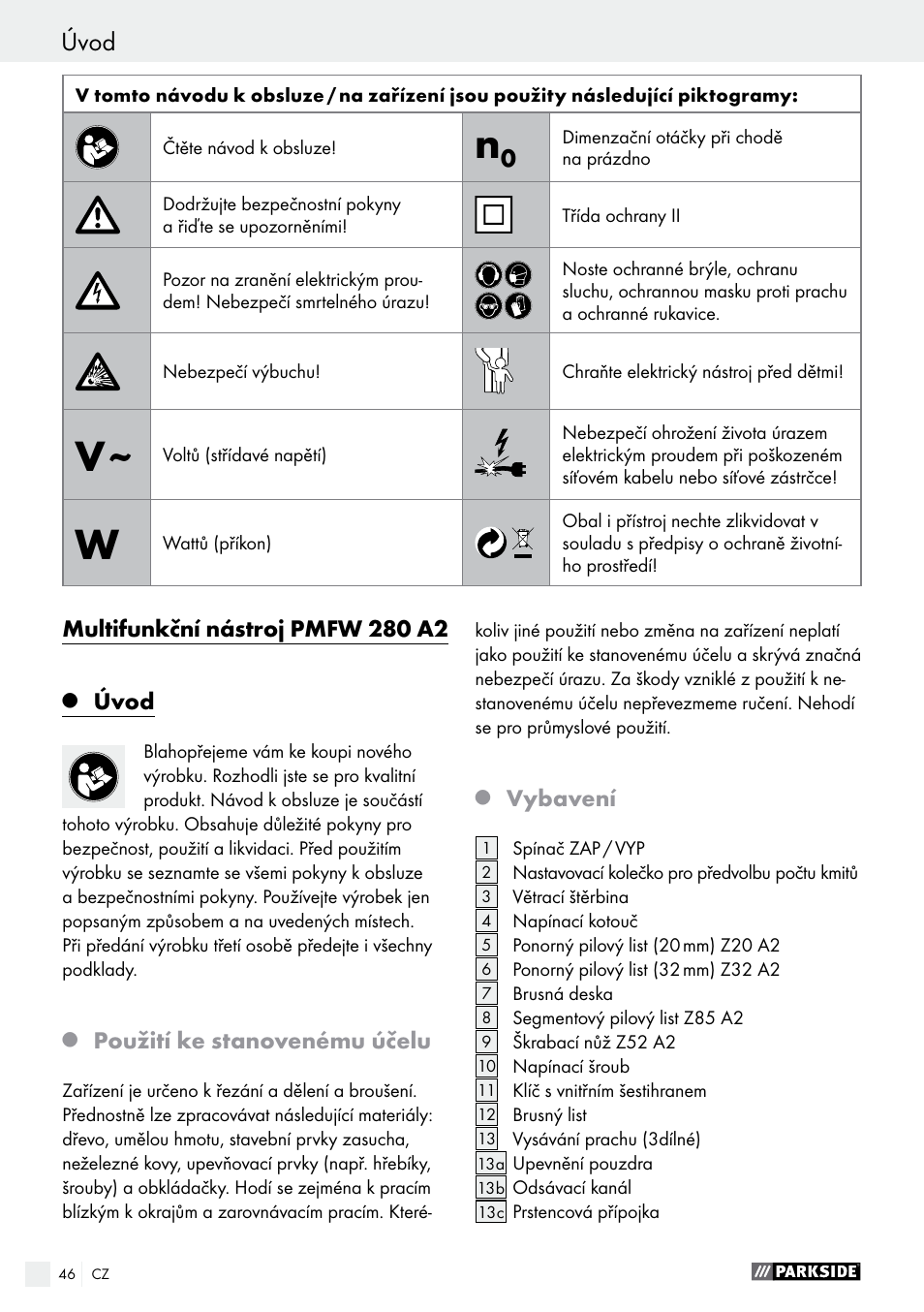 Úvod | Parkside PMFW 280 A2 User Manual | Page 46 / 75