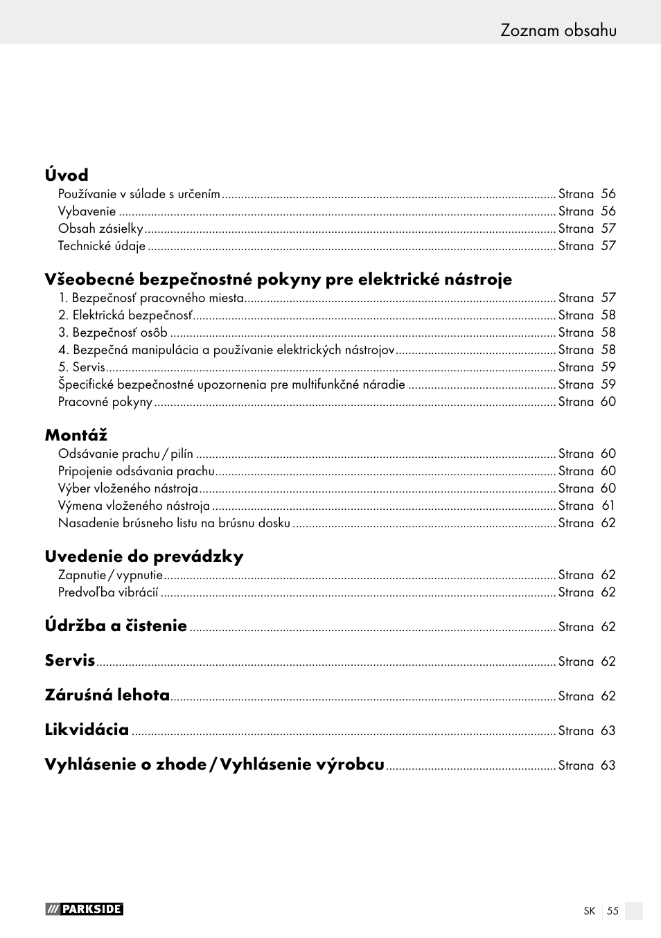 Parkside PMFW 280 A2 User Manual | Page 55 / 75