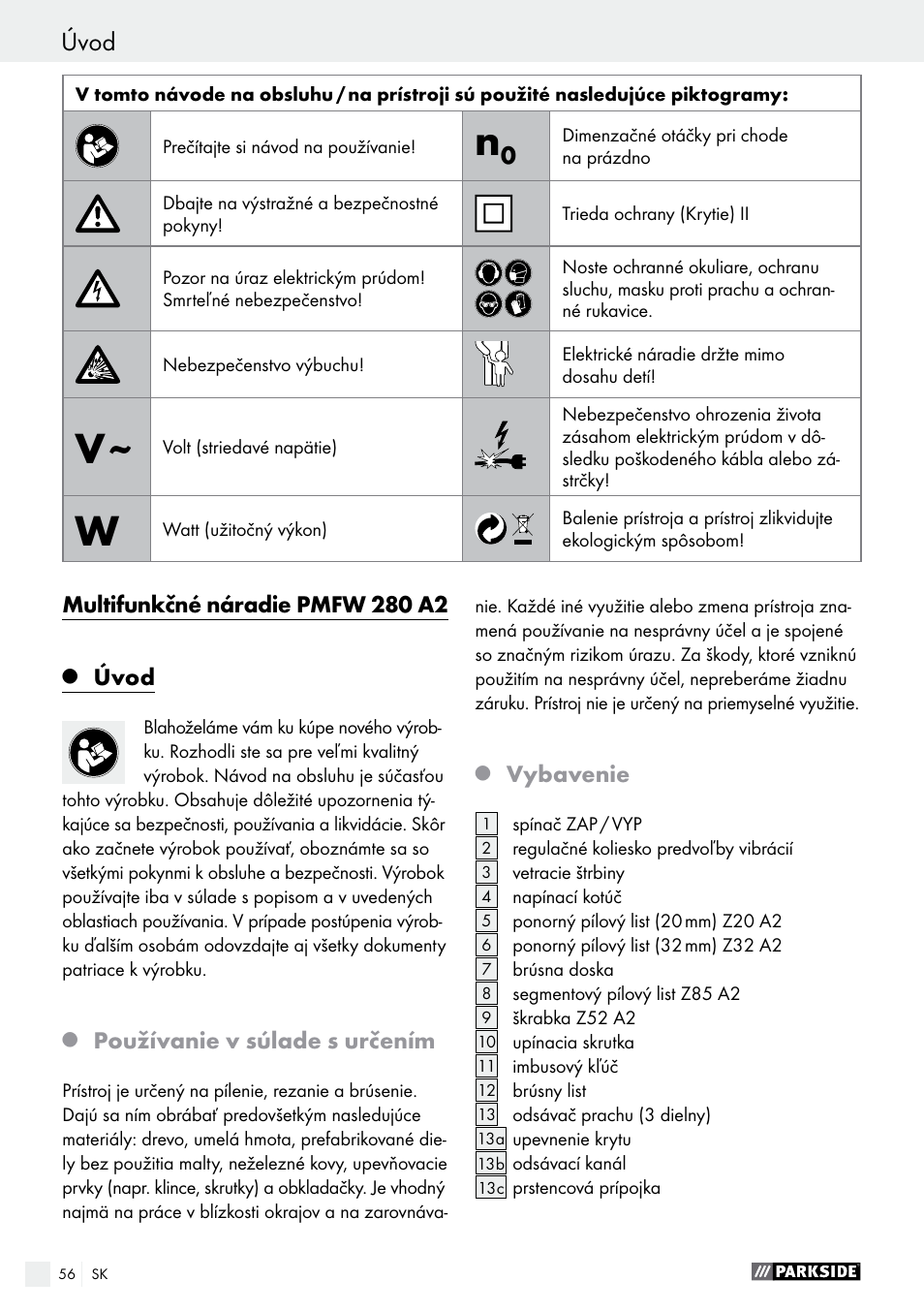 Parkside PMFW 280 A2 User Manual | Page 56 / 75