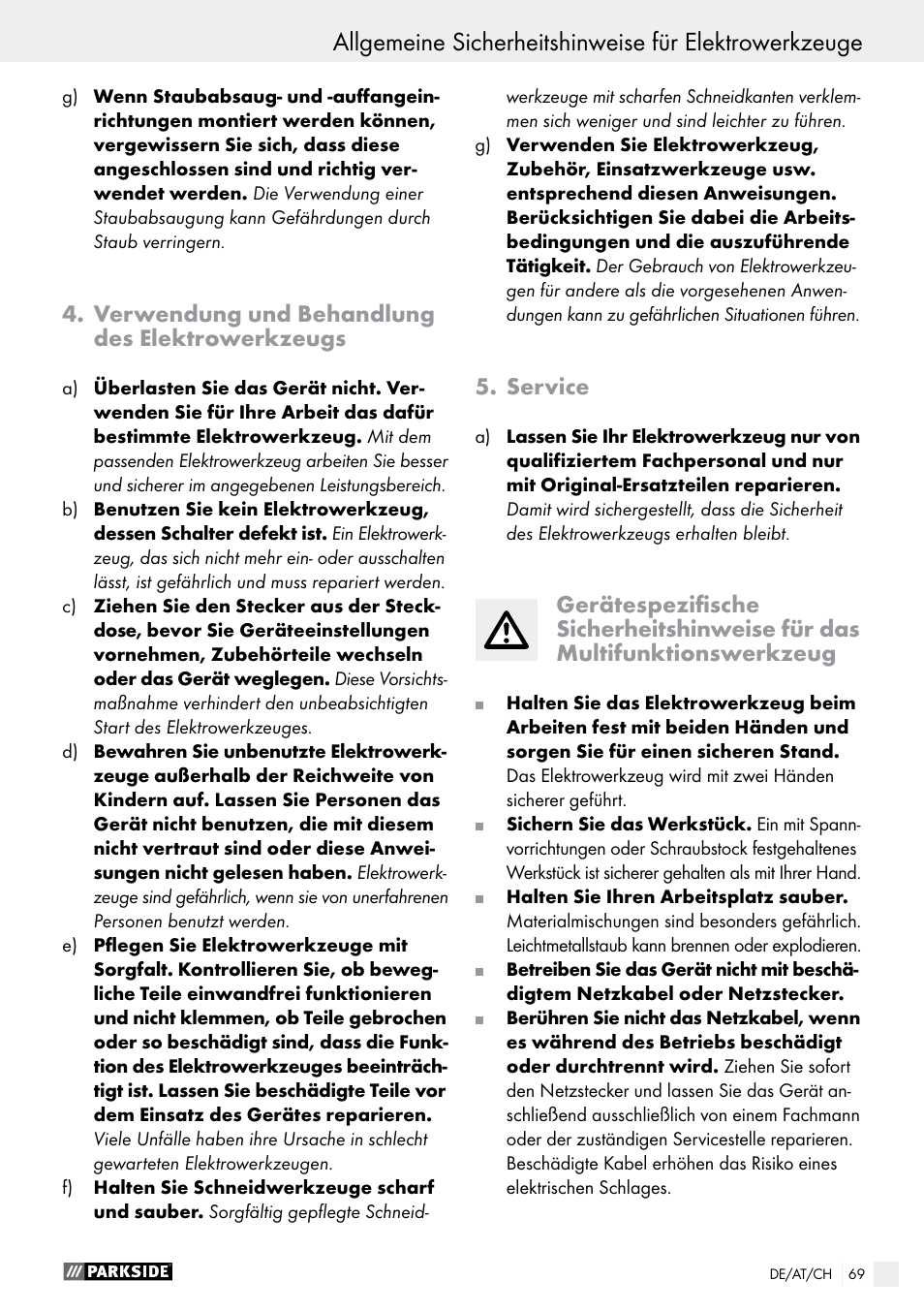 Parkside PMFW 280 A2 User Manual | Page 69 / 75