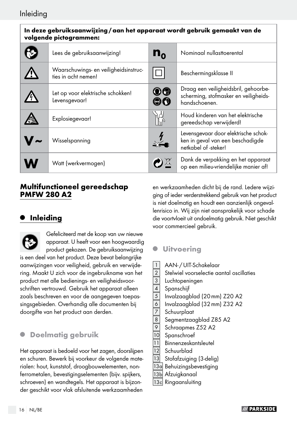 Parkside PMFW 280 A2 User Manual | Page 16 / 44