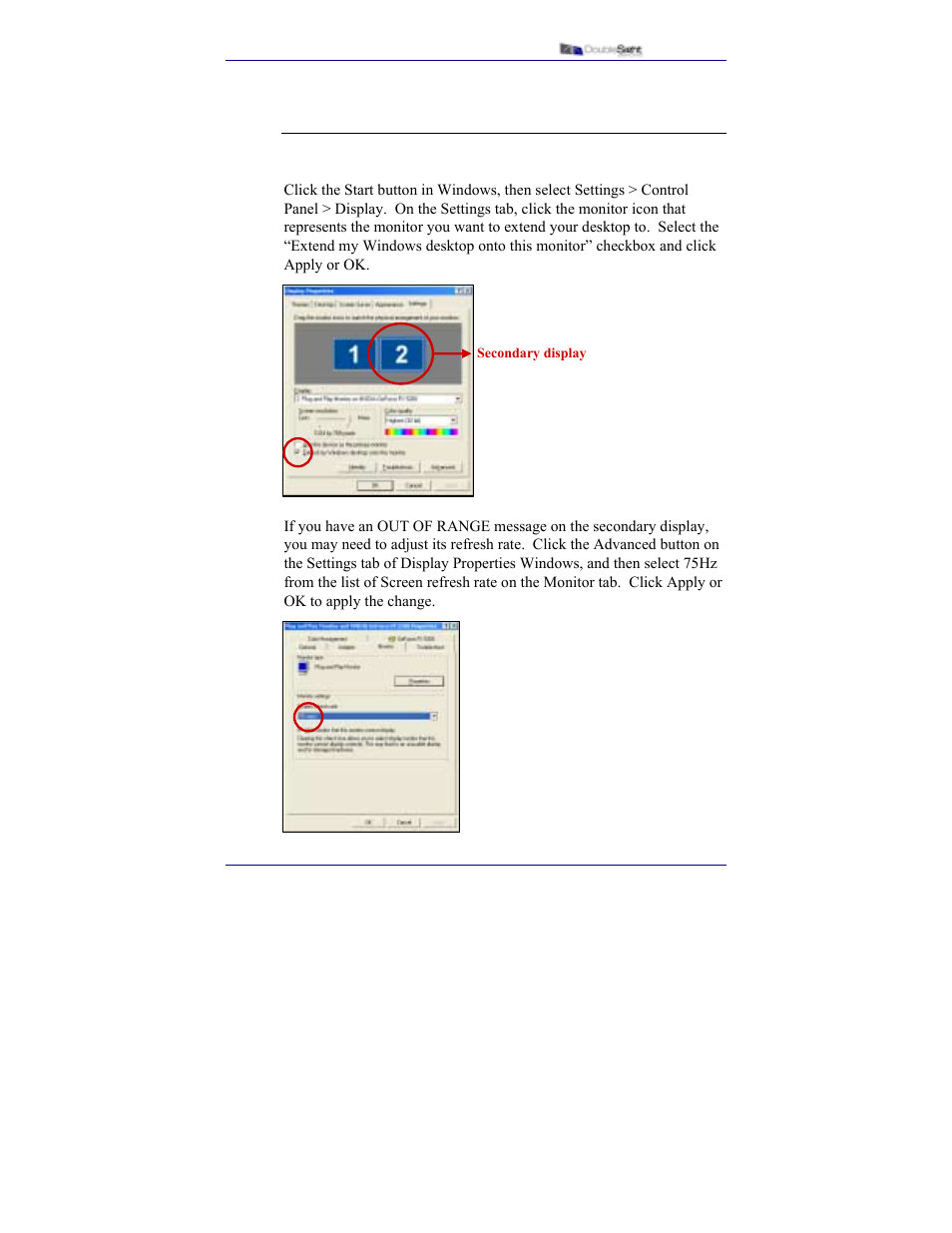 Setting up computer display properties | DoubleSight Displays DS-15xx User Manual | Page 23 / 53