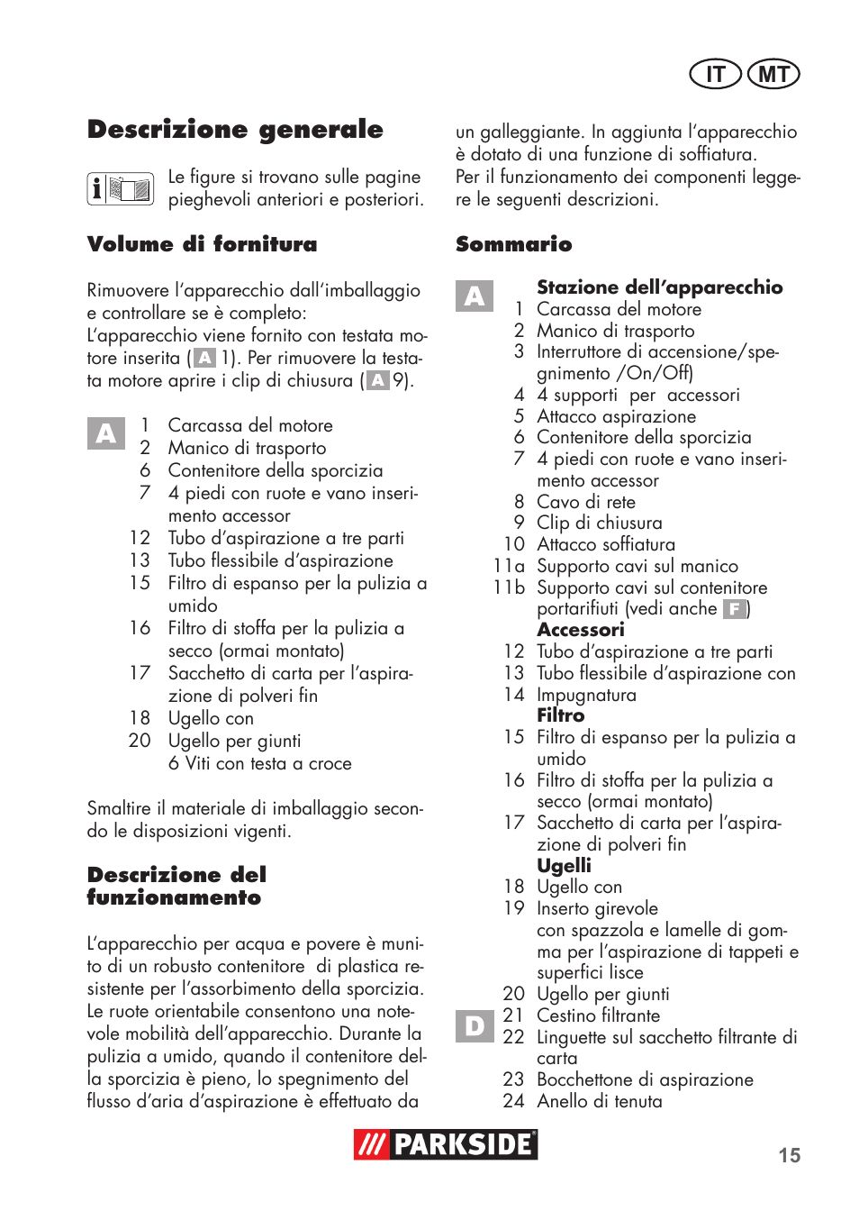 Descrizione generale, It mt | Parkside PNTS 1300 B2 User Manual | Page 15 / 60