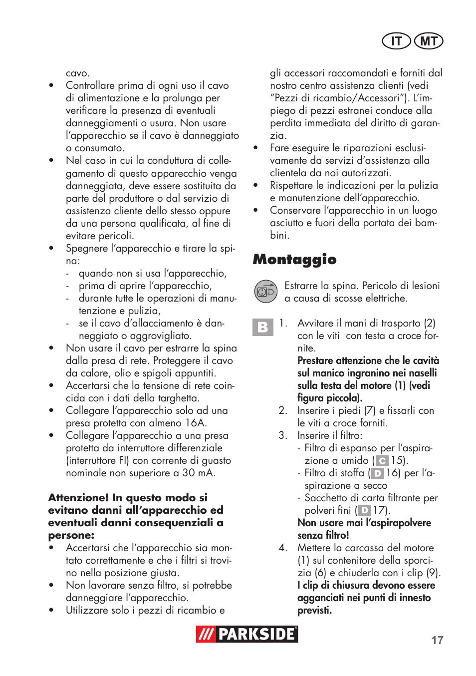 Montaggio, It mt | Parkside PNTS 1300 B2 User Manual | Page 17 / 60