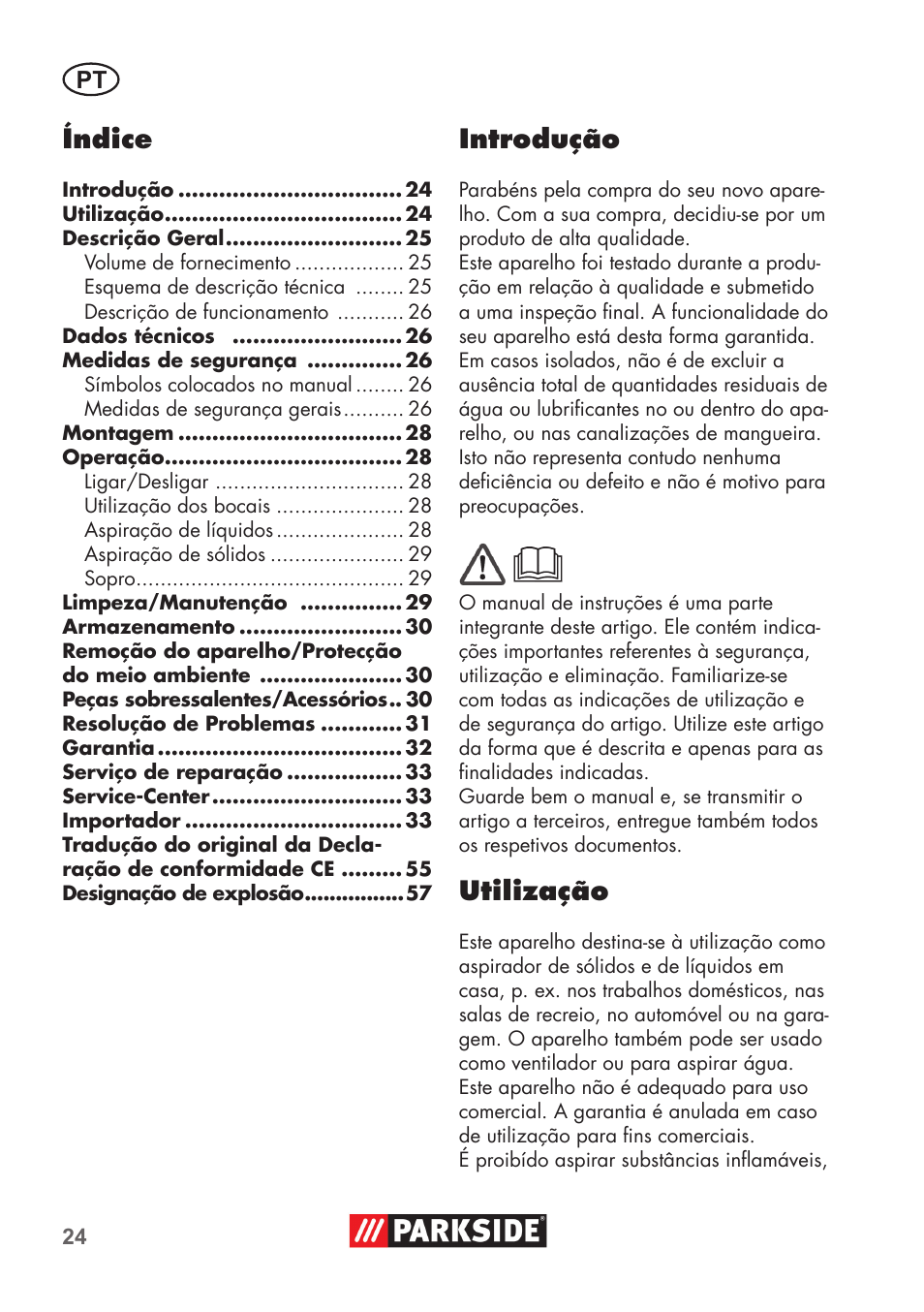 Índice, Introdução, Utilização | Parkside PNTS 1300 B2 User Manual | Page 24 / 60