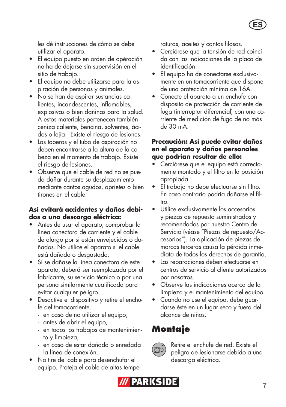 Montaje | Parkside PNTS 1300 B2 User Manual | Page 7 / 60