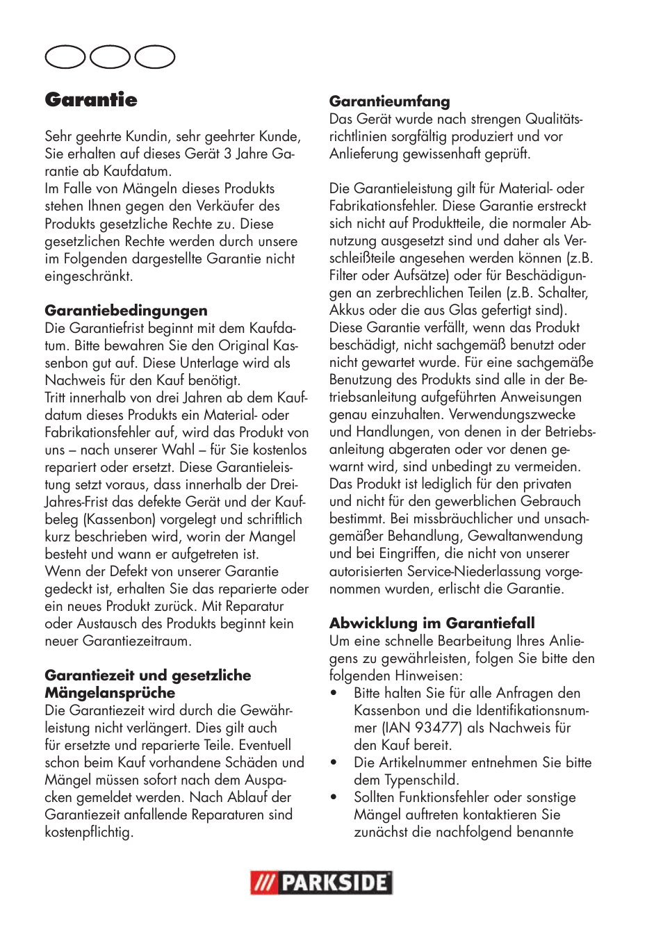 Garantie, De at ch | Parkside PNTS 1300 B2 User Manual | Page 12 / 48