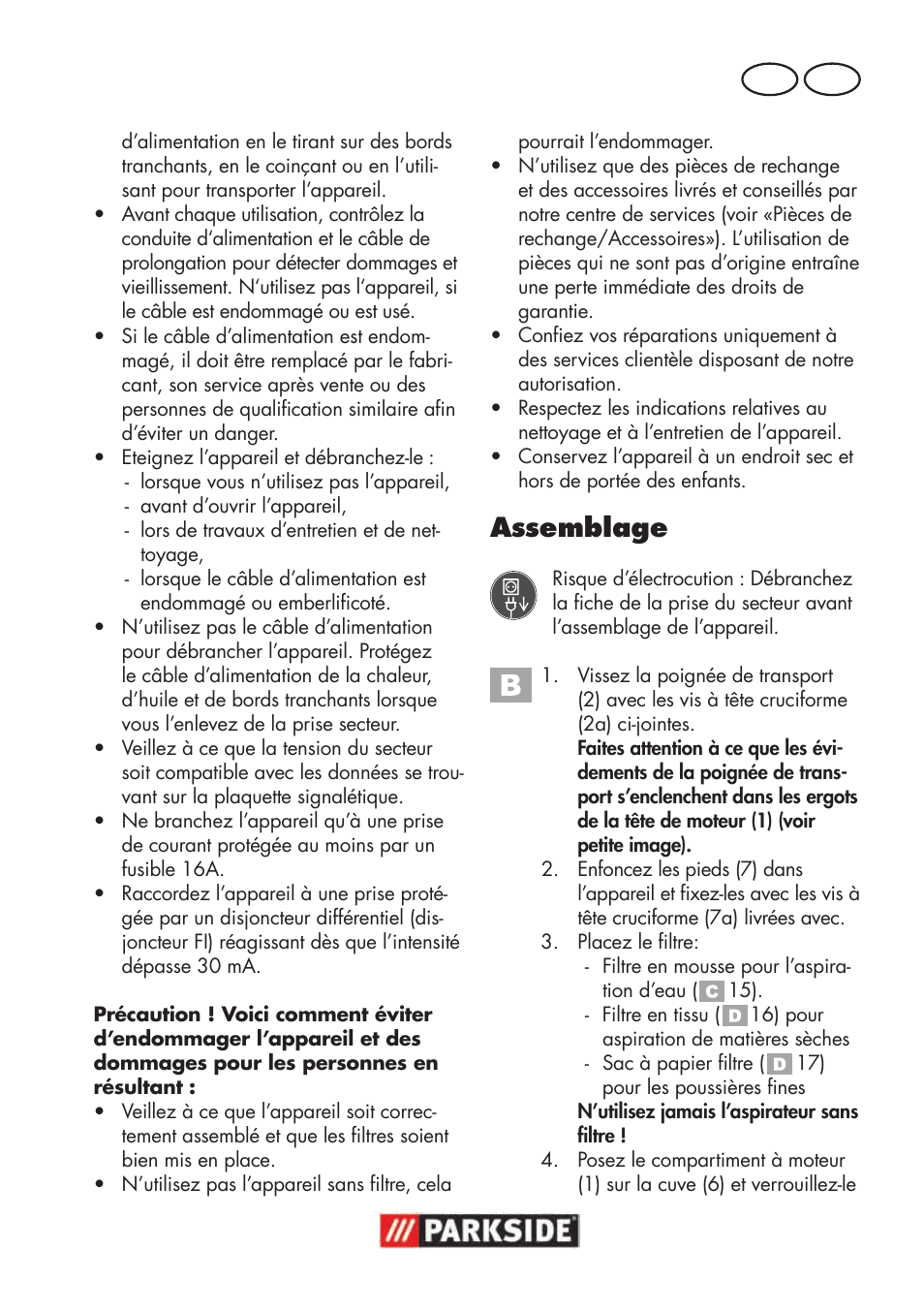 Assemblage, Fr ch | Parkside PNTS 1300 B2 User Manual | Page 17 / 48