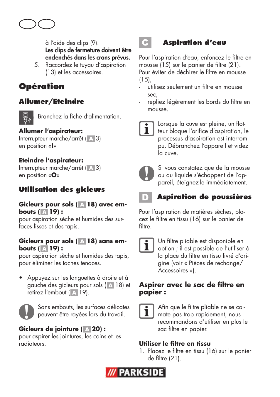 Opération, Fr ch | Parkside PNTS 1300 B2 User Manual | Page 18 / 48