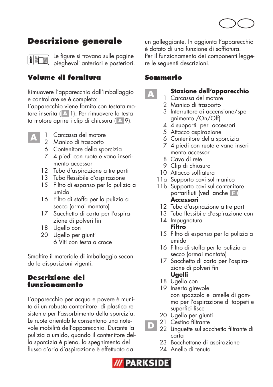 Descrizione generale, It ch | Parkside PNTS 1300 B2 User Manual | Page 25 / 48