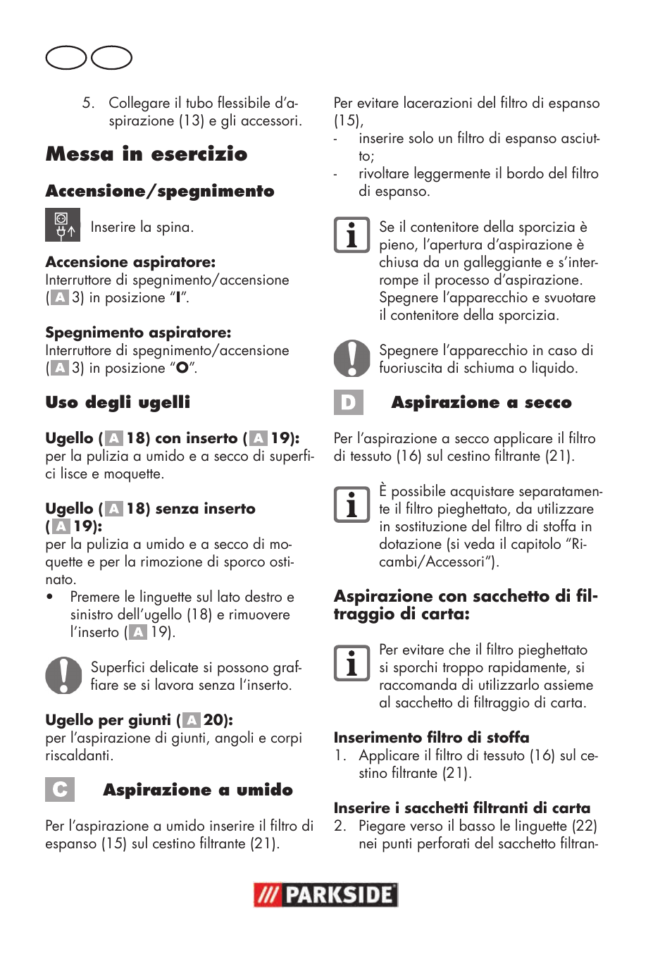 Messa in esercizio, It ch | Parkside PNTS 1300 B2 User Manual | Page 28 / 48