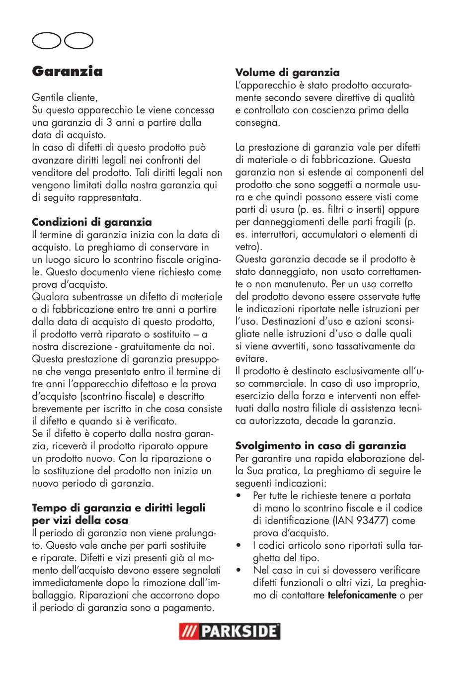 Garanzia, It ch | Parkside PNTS 1300 B2 User Manual | Page 32 / 48