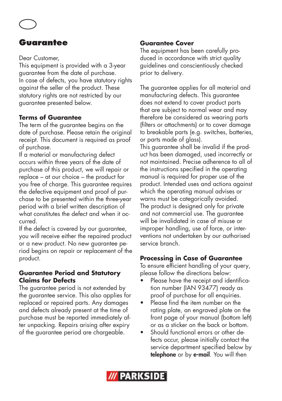 Guarantee | Parkside PNTS 1300 B2 User Manual | Page 42 / 48