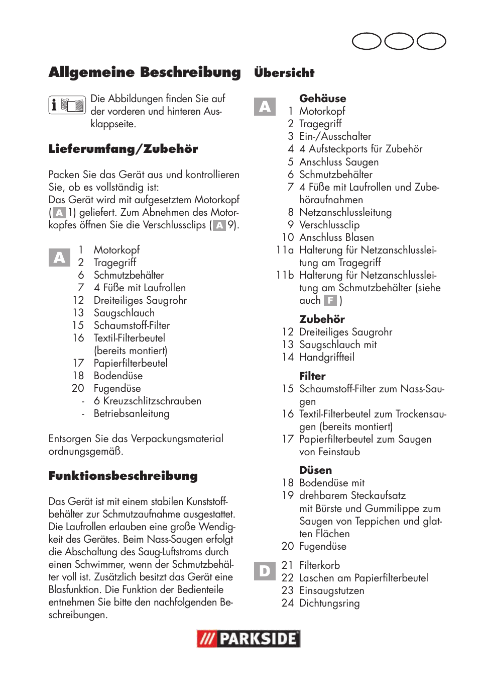 Allgemeine beschreibung, De at ch | Parkside PNTS 1300 B2 User Manual | Page 5 / 48