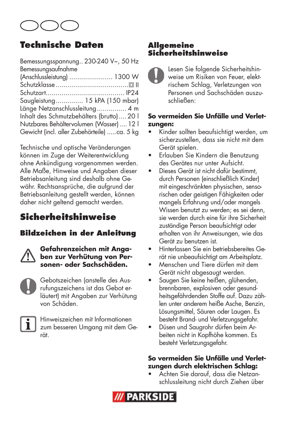 Technische daten, Sicherheitshinweise, De at ch | Parkside PNTS 1300 B2 User Manual | Page 6 / 48