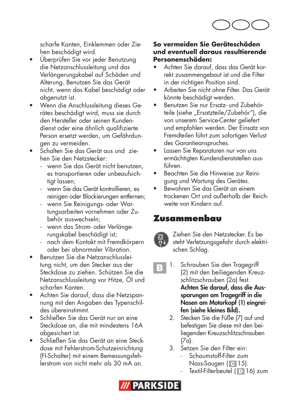 Zusammenbau, De at ch | Parkside PNTS 1300 B2 User Manual | Page 7 / 48