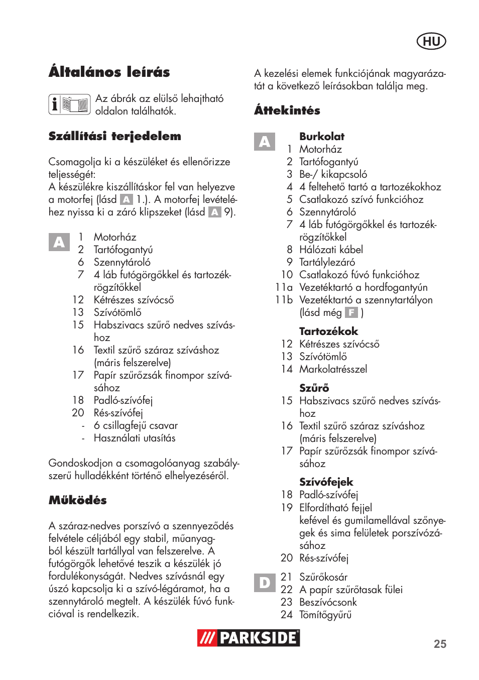 Általános leírás | Parkside PNTS 1300 B2 User Manual | Page 25 / 68