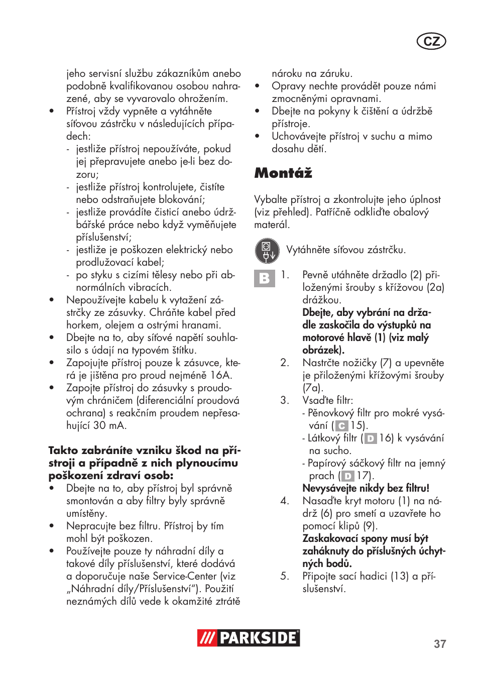 Montáž | Parkside PNTS 1300 B2 User Manual | Page 37 / 68