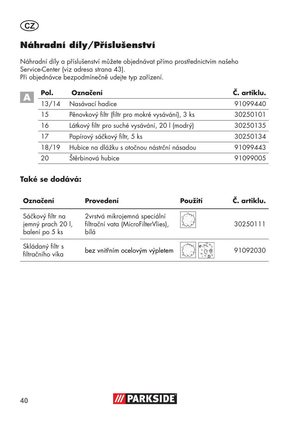 Náhradní díly/příslušenství | Parkside PNTS 1300 B2 User Manual | Page 40 / 68