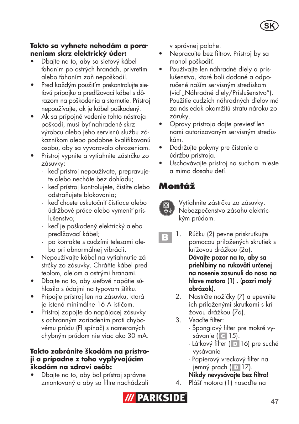 Montáž | Parkside PNTS 1300 B2 User Manual | Page 47 / 68