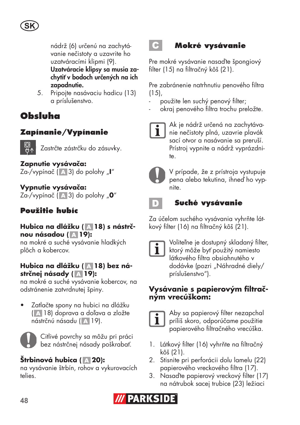 Obsluha | Parkside PNTS 1300 B2 User Manual | Page 48 / 68