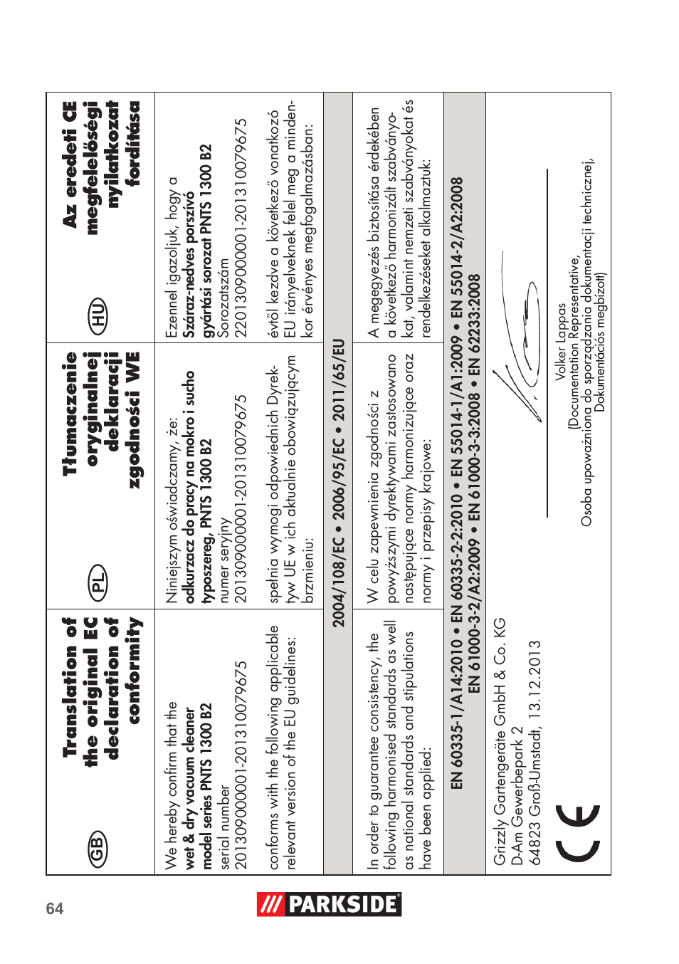 Parkside PNTS 1300 B2 User Manual | Page 64 / 68