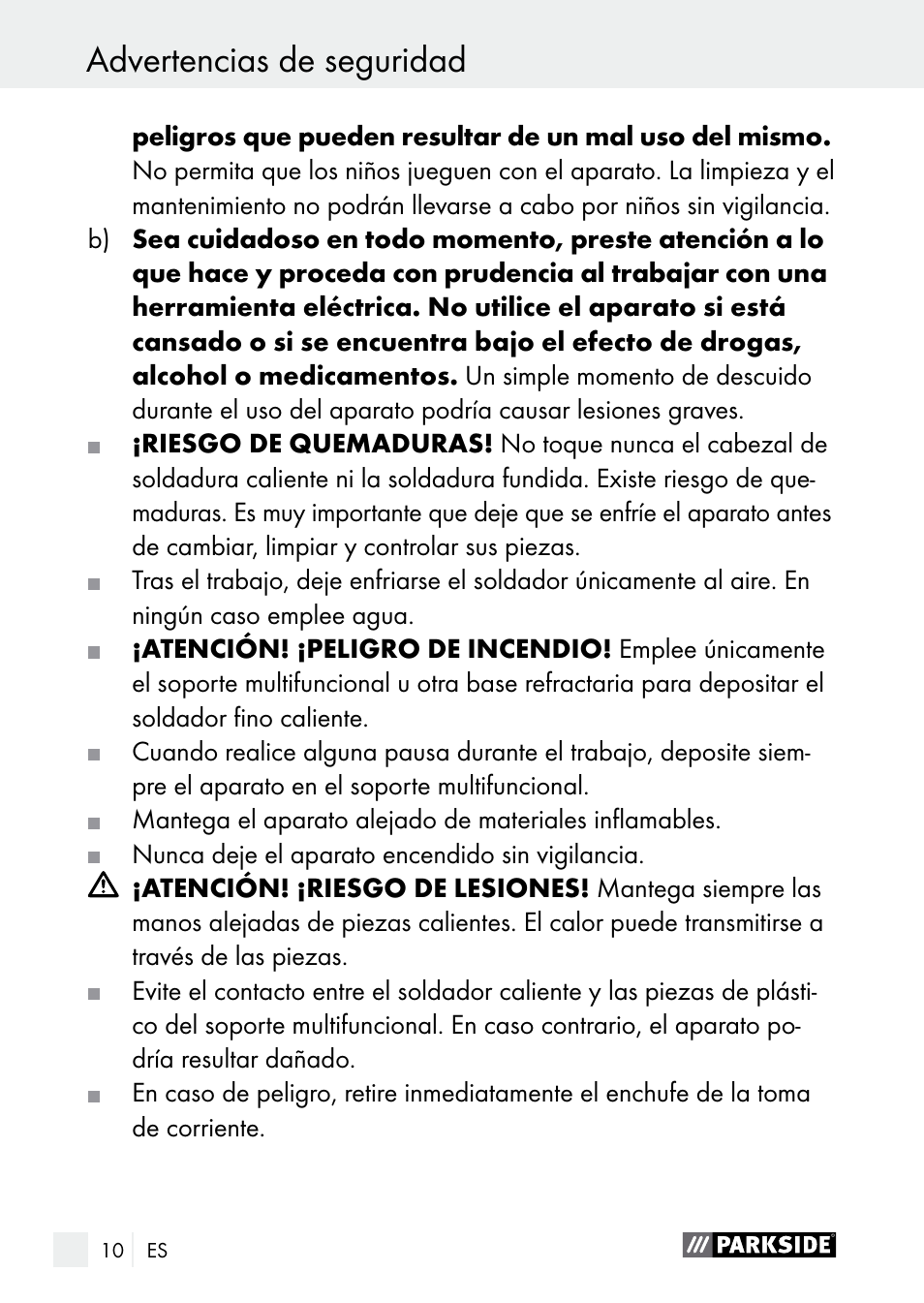 Advertencias de seguridad | Parkside PLS 48 B1 User Manual | Page 10 / 75